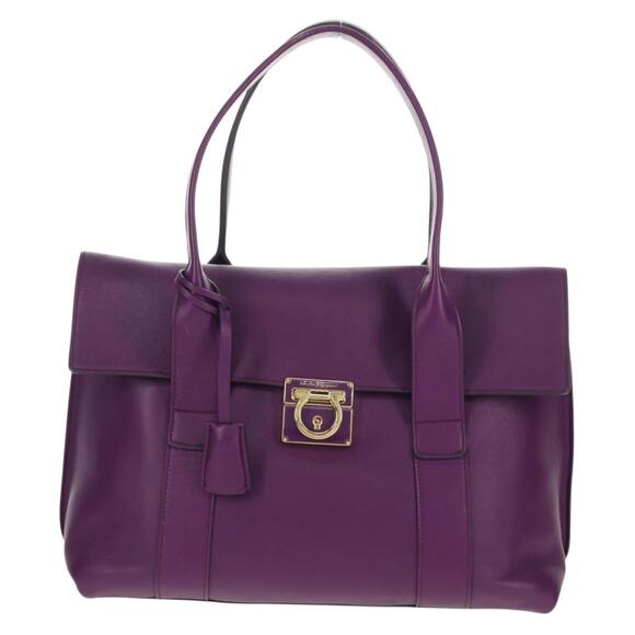 Salvatore Ferragamo Gancini Hand Bag Leather Purple Gold Auth BA8415V - Picture 13 of 16
